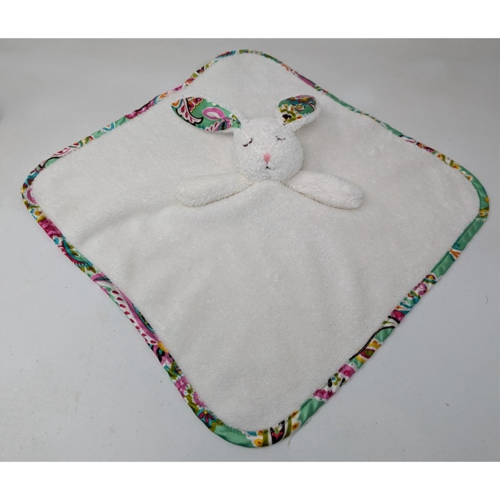 Vera Bradley Baby‎ Plush White Bunny Rabbit Lovey Security Blanket Paisley Trim